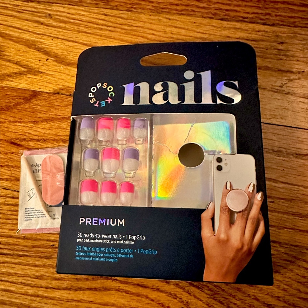 FWP PopSocket Nails & Grip Top - Manicure Set, Neon Coast Pink & Purple, No Base